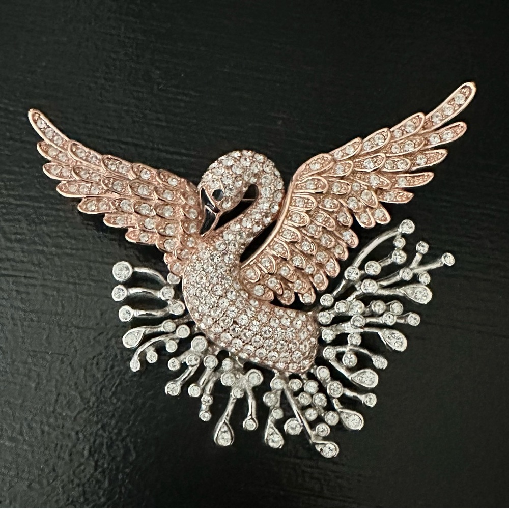 Nolan Miller Swan Brooch with Sparkling Crystals